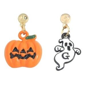 Halloween Mismatched Earrings - Jack O Lantern Carved Pumpkin & Ghost - 0.88" L